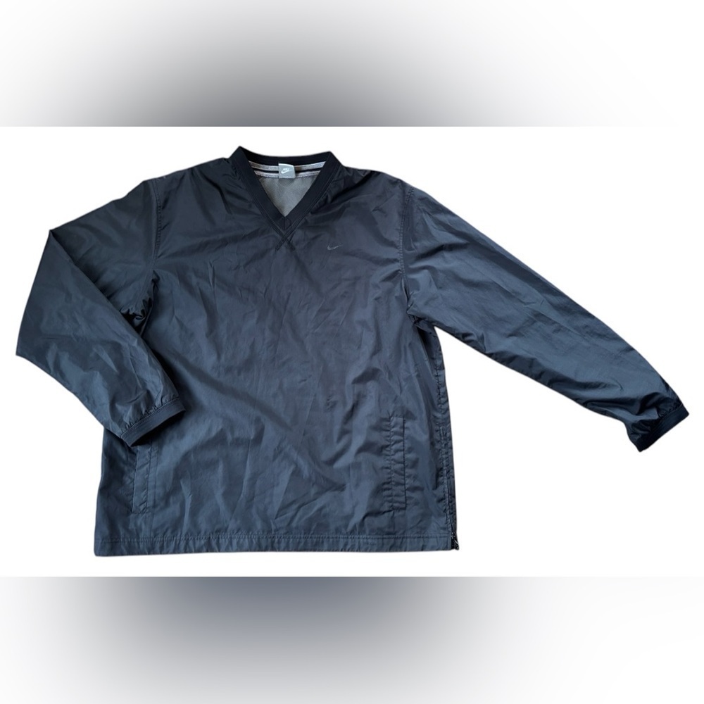 Nike Men’s Pullover Golf Jacket Sz XXL Black V Neck Mesh Lined Side Zip Logo